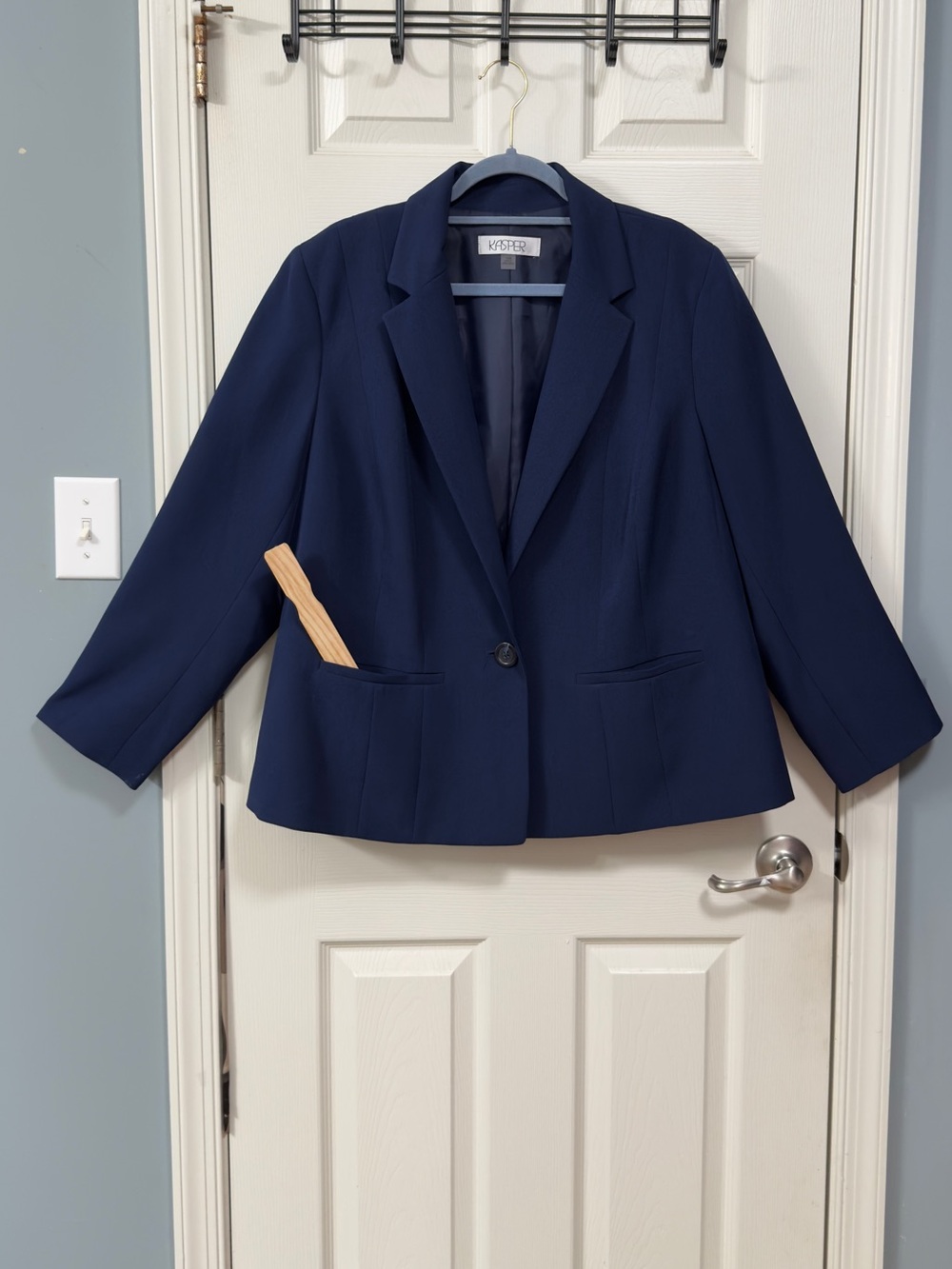 Kasper Plus Size Navy Blue Blazer Suit Jacket Size 16W Single Button Lined Offic - Picture 5 of 16